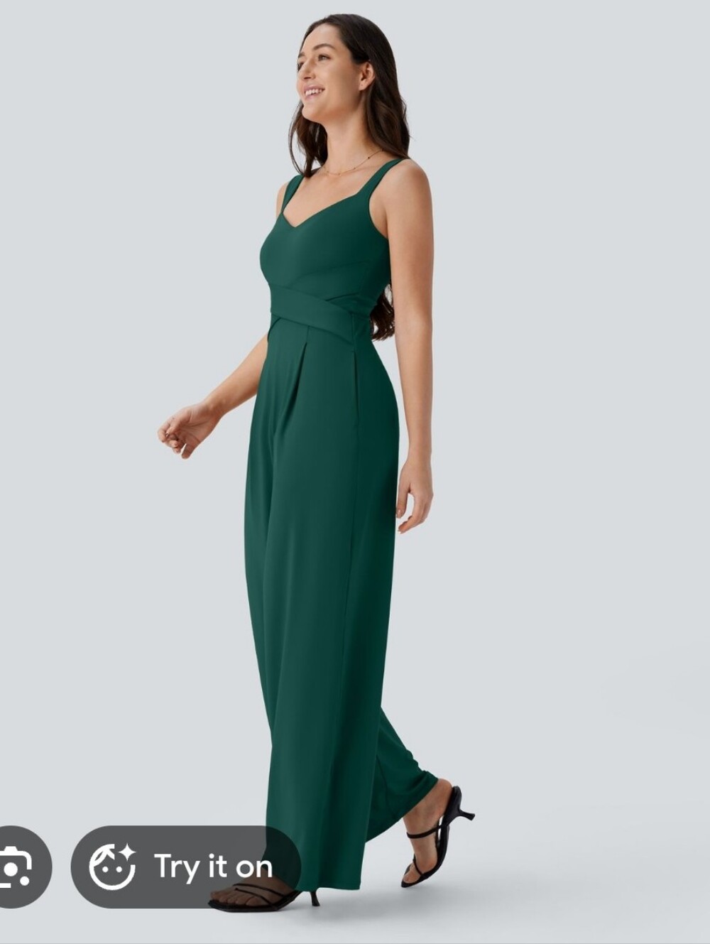 HALARA Sleeveless Wide-Leg Jumpsuit in Teal Green - Picture 2 of 7